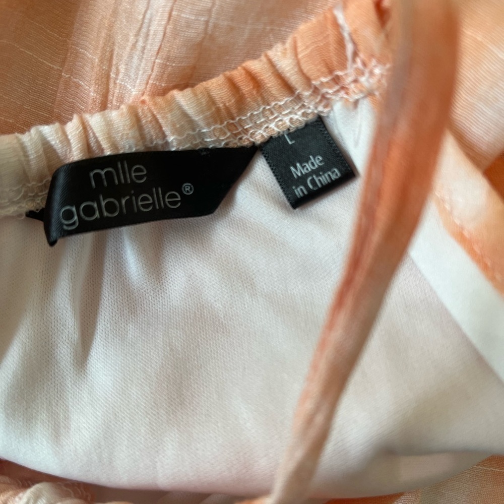 Mlle Gabrielle tie dye tangerine/white tiered bejeweled neck airy flowy lined. L - Picture 5 of 7
